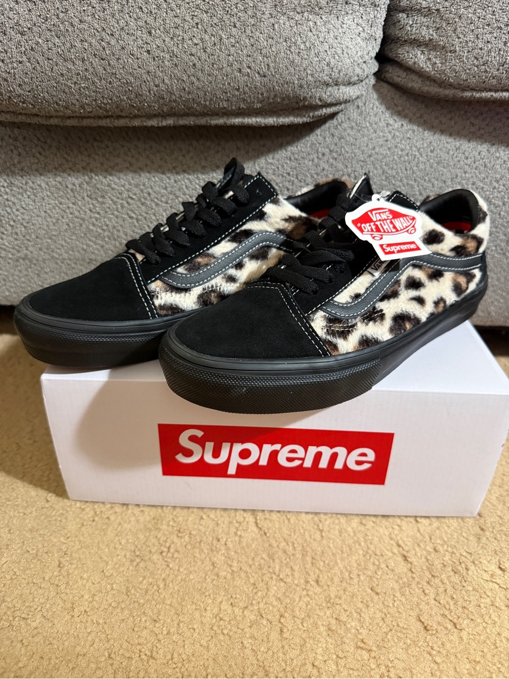 Supreme Leopard Print & Black Low-Top Sneakers